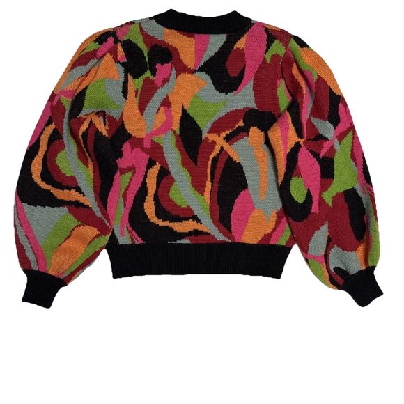 Farm Rio Small Sweater The Dance Multicolor Knit Balloon Sleeve Pullover Womens - Picture 3 of 8